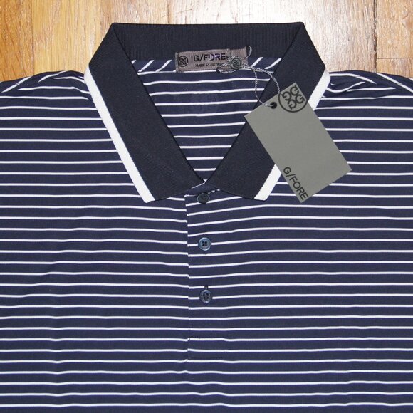 G/FORE Perforated Stripe Golf Polo Shirt Twilight Mens M L